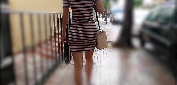  Hot Wife Walking In Tight Dress Wiggling Sexy Booty